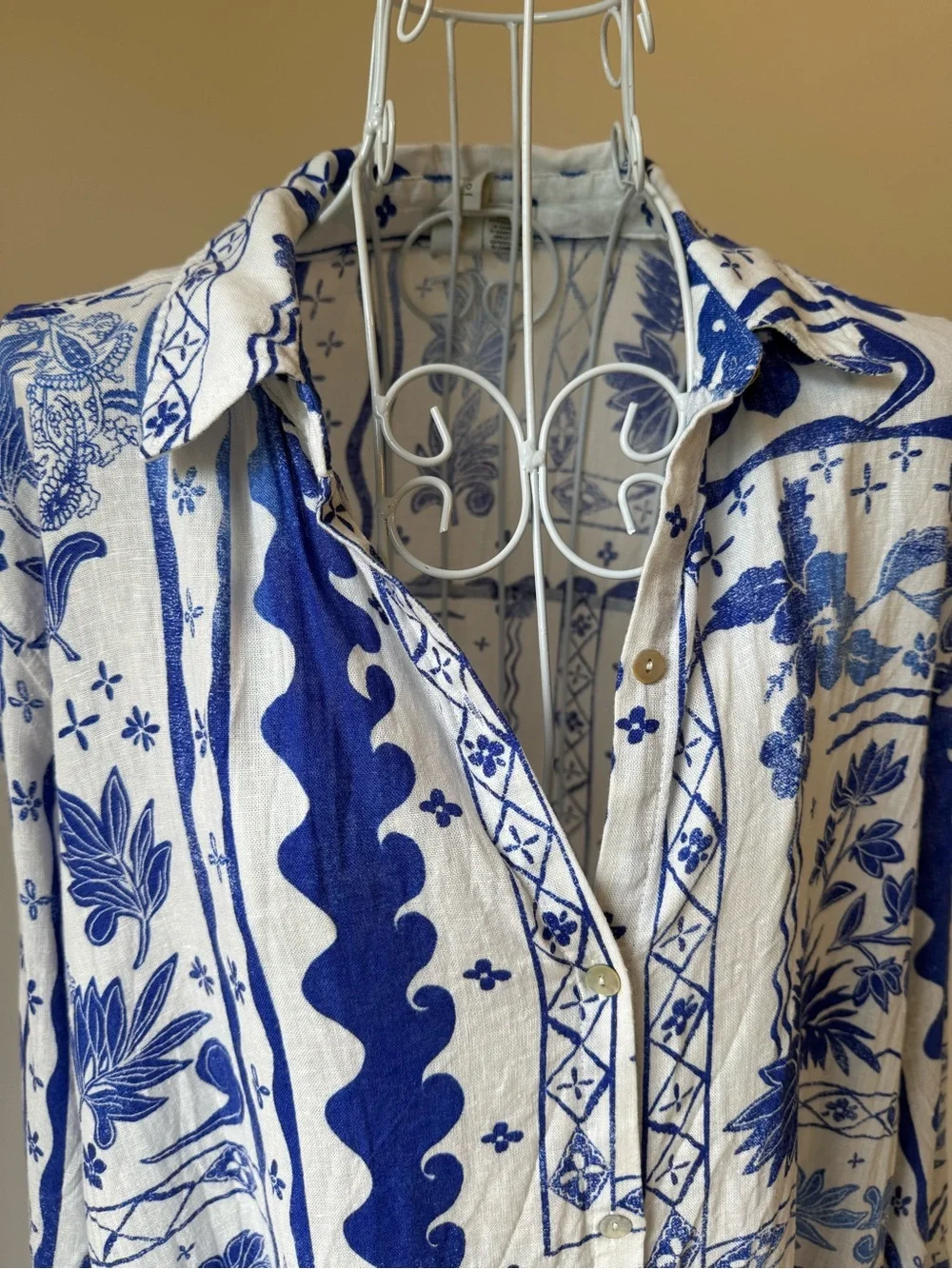 Joie Blue White Linen Blend Floral Button Front Shirt Dress Medium - Picture 5 of 8